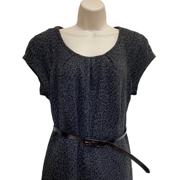 Charter Club Animal Print Knit Lined Dress with Belt Gray Sz 12 NWT - Picture 3 of 12